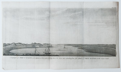 A prospect of Port St. Julian, as it appears at low water looking down the river, and extending from the island of True Justice to the river's mouth